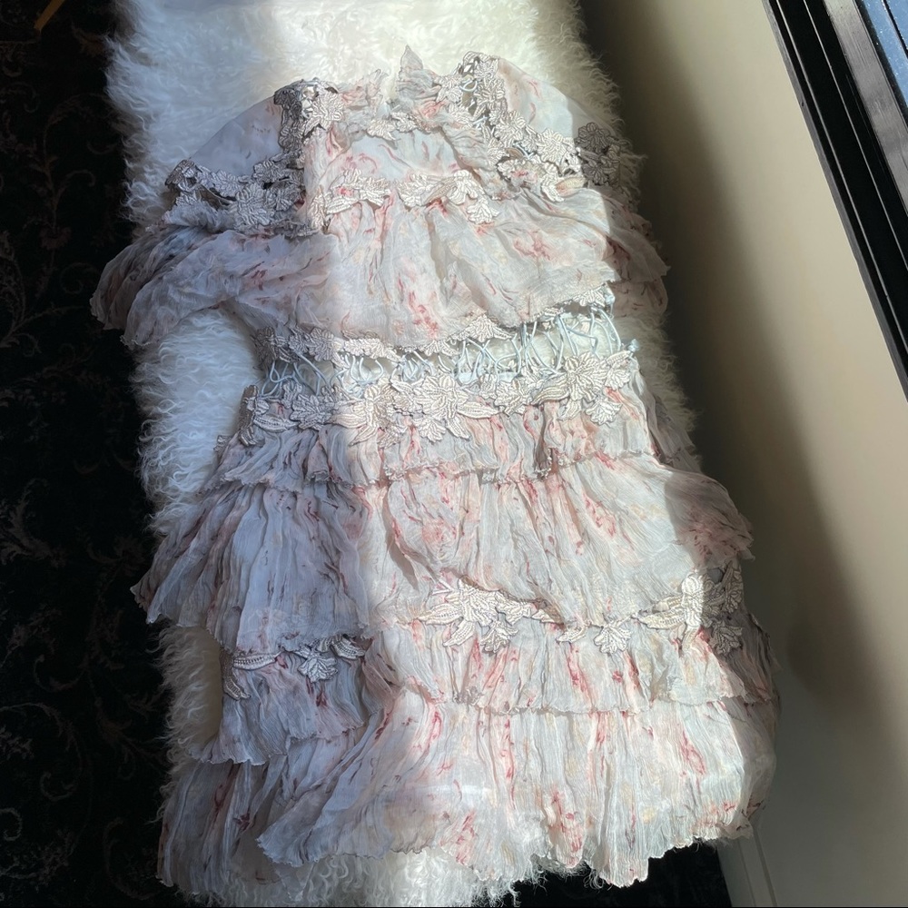 Light Gray floral silk mini dress XS